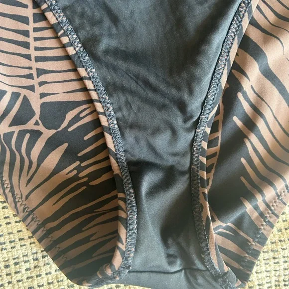 Vuori Black and Brown Leaf Print One Piece Swimsuit - Picture 6 of 8